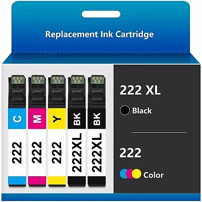 5 Pack T222XL 222 XL Replacement Ink Cartridge For WF-2960 XP-5200 Printer • $34.99
