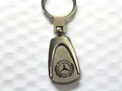 For MERCEDES Metal Chrome Tear Drop Laser Engraved Keychain Key Fob Ring  • $10.95