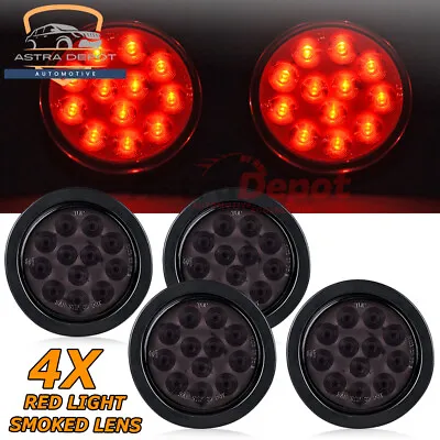 4X 4 Inch Round Red 12 LED Truck Trailer Stop Turn Brake Tail Lights Smoke Lens • $31.98