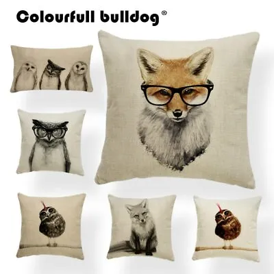 Owl Fox Cushion Cover Hand Painted Animal Pillow Vintage Headboard Decorating • $8.79