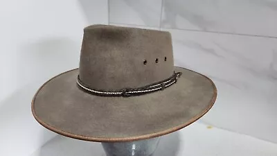 MENS AKUBRA Khaki CATTLEMAN FUR FELT HAT SZ 54CM • $129.99