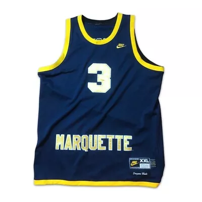 Vintage Nike Team Sports Dwayne Wade #3 Marquette Golden Eagles Sewn 2003 Jersey • $49.99