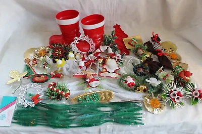 Large Crafting Lot Vintage Christmas Wreath Santa Bells Ornaments Junk Drawer • $36.99