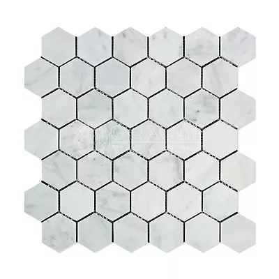 Carrara White Italian (Bianco Carrara) Marble 2 Inch Hexagon Mosaic Tile • $9.50