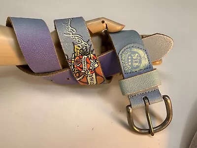 Vintage Ed Hardy Leather Belt Blue  Los Angeles  S • $54