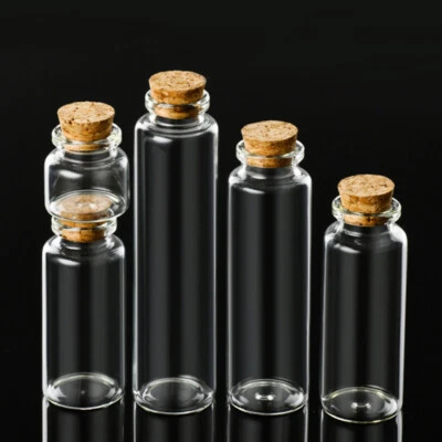 £4.07 • Buy Clear Glass Bottles With Cork Stoppers Mini Small Jars Vials Wedding Message Jar
