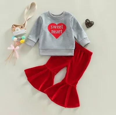 $12.99 • Buy NEW Valentine's Day Sweet Heart Shirt & Bell Bottoms Girls Outfit Set