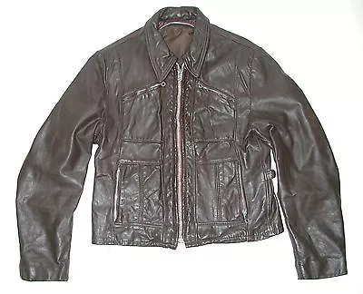 Vintage Brown Cafe Racer Men's Brown Leather Motorcycle Biker Jacket SZ: 42 • $298