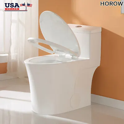 Power Dual Flush 0.8/1.28 GPF Elongated One Piece Toilet W/Chair Seat ADA Height • $219.88