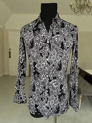 1960s Men’s Psychedelic Mod Dandy Paisley Vintage Black And White Shirt 60s • £35
