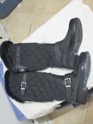  Michael Kors  Womens Tall Fur Lined Winter Boots (w-6) Black Metal Buckles Euc • $19.99