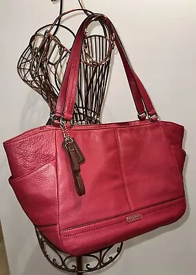 Coach Park Crimson Red Leather Carrie Tote Shoulder Bag F23284 • $85