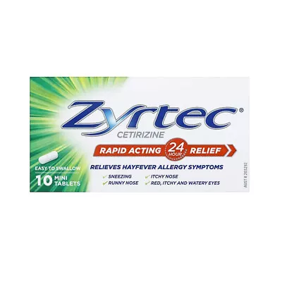 Zyrtec Cetirizine Rapid Acting Allergy Hayfever 24 Hours Relief 10 Mini Tablets • $22.95