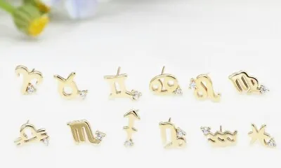 14K Solid Gold Zodiac Cartilage Studs Earrings Tiny Diamond Earrings For Women. • $123.10