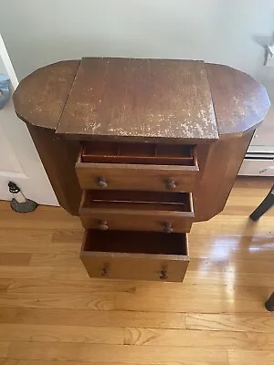 Antique Martha Washington Wood Sewing Cabinet With Drawers And Flip Top Sides • $225