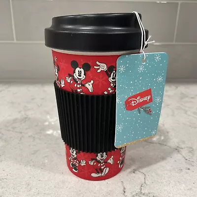 Mickey & Minnie Mouse Disney Reusable Mug Bamboo Travel Mug Tumbler Red Black • $16.99