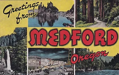 Medford Oregon Large Letter Linen Postcard 1930's • $1.99