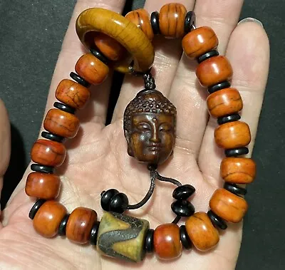 Horn Carved Beads Bracelet Hand Chain Buddha Devil Zen Collection • $29.50