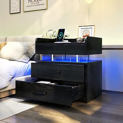 TC-HOMENY RGB LED Nightstand With Charging Station Night Stand Side End Table • $84.14
