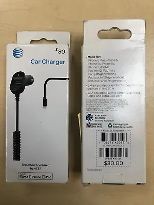 New At&t 3.4Amp MFi-Certified Apple Lightning Car Charger W/ Extra USB Port • $12.95