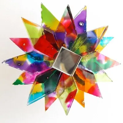 Multi Coloured Glass Hanging Mobile Mirror Suncatcher Star Sun Chime Mandala • £8.09