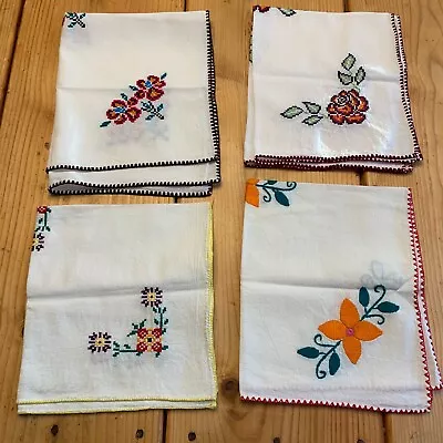 Lot Of 4 Maya Mexican Chiapas White Rectangle Embroidered Table Napkins 16x19 • $19.95