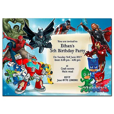 I75; Personalised Invitations Or Thank You Cards; Made For Any Age; Superheroes • £9.25