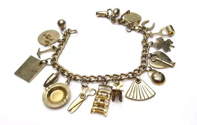 Vintage Gold Tone Charm Bracelet Articulated • $0.99