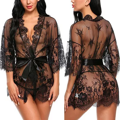 $14.99 • Buy Women Sexy Lingerie See-through Nightwear G-string Underwear Robe Set Mini Dress