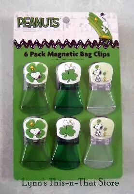 Peanuts Snoopy St Patrick's Day Magnetic Bag Clips 6 Pack New (1/5154) • $15.99