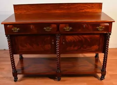 1890s Antique American Empire Carved Mahogany & Flame Mahogany Server / Buffet • $2200