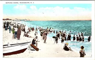 1930 Bathing Scene MANASQUAN New Jersey Postcard - Tichnor • $10