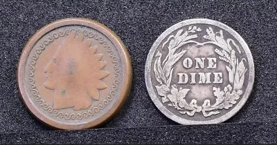 🔥 Antique Indian Penny Expanded Shell Fits Over 1914 Silver Dime - Coin Magic • £37.64
