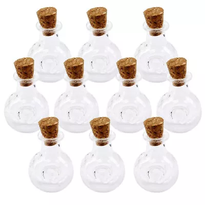  10 Pcs Small Mini Glass Bottles With Cork Miniture Decoration Drifting • £8.58