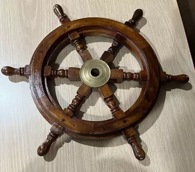 Nautical Ship Wheel 18  Brass/Wood Captain Pirate Ships Decor Vintage Marine • $19.99