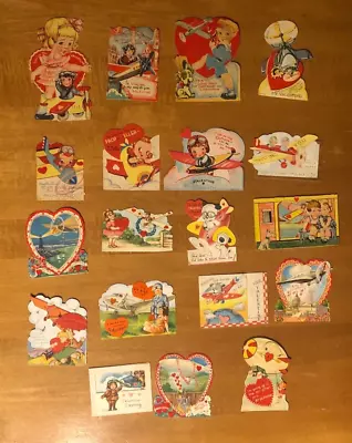 Vintage Lot 19 Airplane Dirigible Theme Valentine Cards - 1920s To 1940s • $12