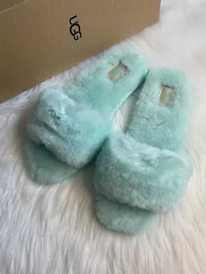 UGG Fluff Slide II Sheepskin Slipper Flip Flops Mint Green Size US 9 EU 40 New • $79.99