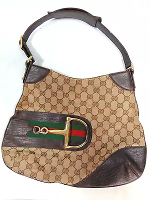 Gucci Hasler Horsebit GG Monogram Canvas W/ Leather Trim Hand/Shoulder Bag • $399.99