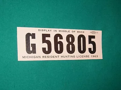 Antique 1963 Michigan Resident Small Game Hunting License Back Tag • $7.99
