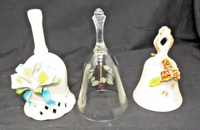 3 Vintage Hand Bells Floral Themed 5  To 6  Tall - 3  Diameter • $4.50