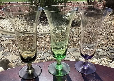 Vintage 1960 Multicoloured Harlequin Champagne Wine Glasses Set Of 3 / Retro Bar • $29