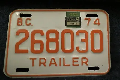 Vintage British Columbia 268030 74 Trailer License Plate BC Canada ~ • $14.95