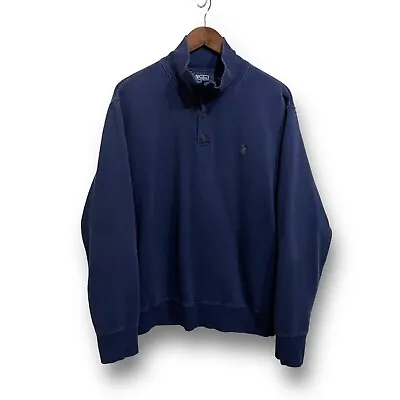 Vintage Y2K Polo Ralph Lauren Men's Collared Henley Sweater Blue XL 23.5 X 27.5 • $25.56