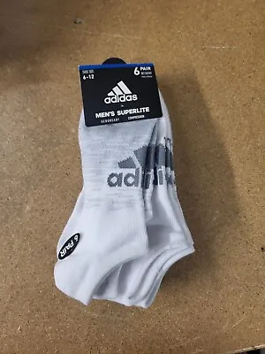 Adidas Mens 6-Pack Superlite No Show Socks Shoe Size: 6-12 White/Grey 6 Pair • $8
