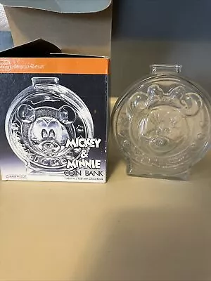 Vintage Anchor Hocking WALT DISNEY COMPANY MICKEY &  MINNIE Glass Coin BANK  • $9