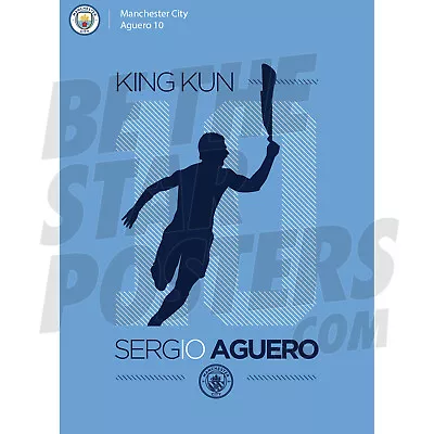 Manchester City FC King Kun Aguero Poster OFFICIALLY LICENSED Sky Blue  A3 • £5