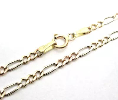 L@@K! Excellent Solid 14K 3 Color Gold Multicolor Figaro Chain Necklace 24  Long • $299.99