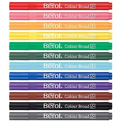 £8.19 • Buy 12 Berol Colourbroad Felt Tip Pens Washable School Colouring Art Drawing Writing