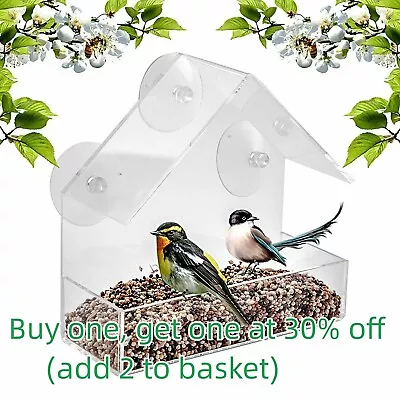 Glass Window Bird Feeder Station Seed Peanut Mealworm Suction Perspex Clear View • £7.01