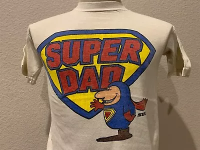 Vintage 80's Super Dad Cartoon White T Shirt Size S • $22.49